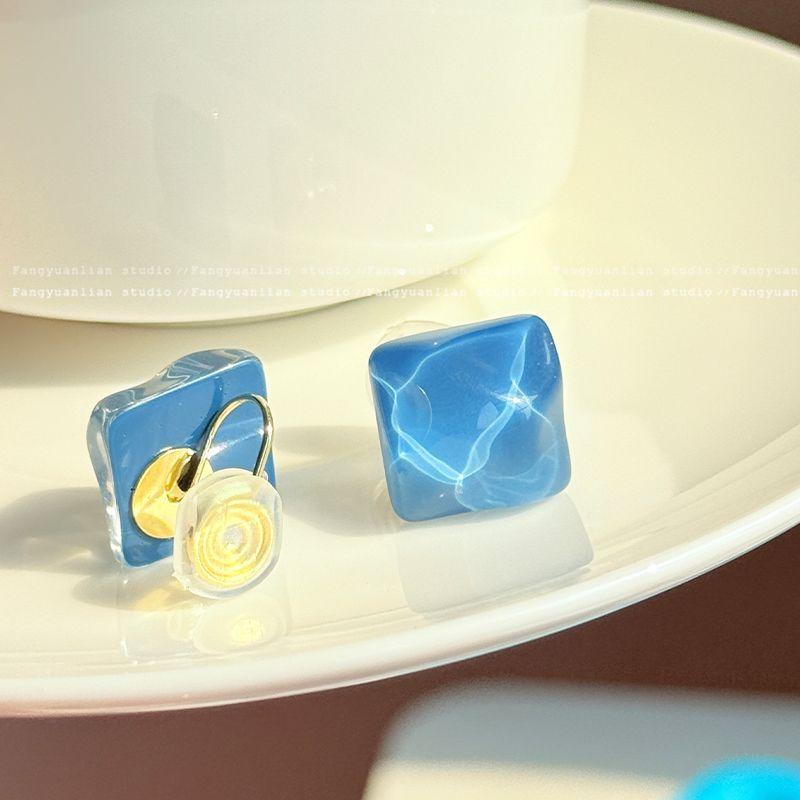 

Fantasy Ice Blue Blue Square Elegant Stud Earrings Summer Mosquito Coil Ear Clip Non-Pierced Earrings for Women Special-Interest Earrings No pierced ears! Blue water wave ear clip
