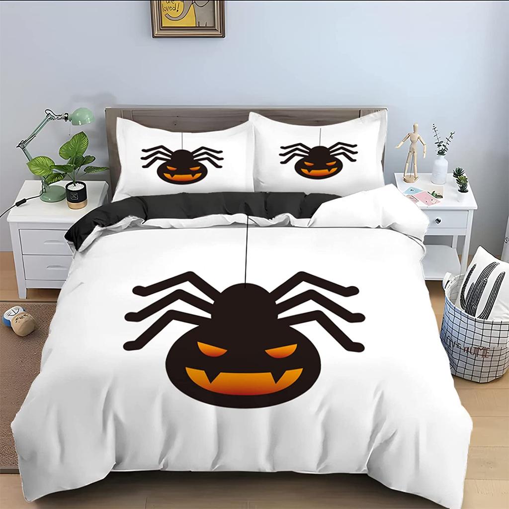 3D Print White Jumping Spider Duvet Cover Set Microfiber Comforter Cover King Queen Full Size With Pillowcase For Boys Men Teens