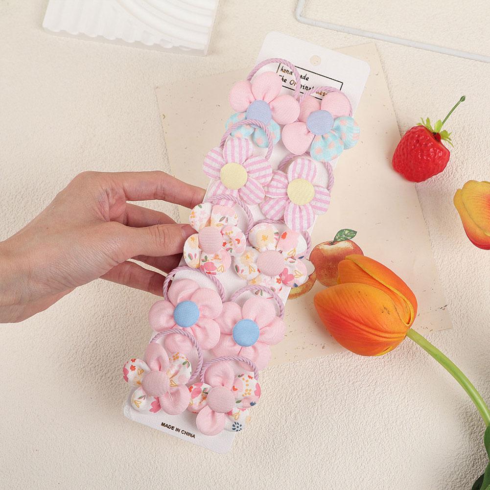 10Pcs Girls Cute Sweet Elastic Hair Bands Exquisite Flower Hair Clips Hair Ties Ponytail Hair Ties Accessories Festival Gifts