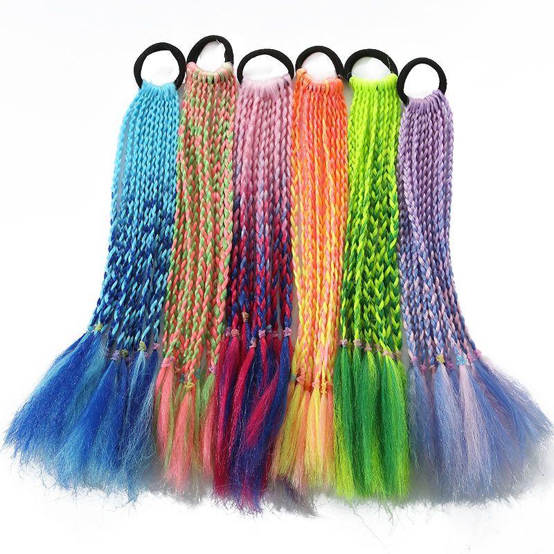 Children's Wig Dreadlocks Hair Accessories Bow Tie Style Colorful Braided Hair Ties Girls' Short Stage Cute Ombre Ponytail