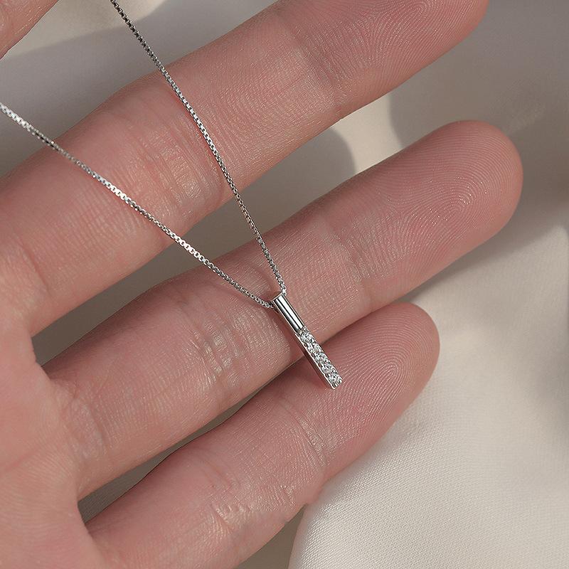 Minimalist Wind Vertical Bar Diamond Clavicle Chain Korean Version Simple Temperament Personality Small Fresh Long Geometric Necklace Female