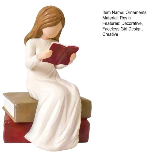 Modern Shelf Decoration Reading Girl Figurine, Hand-Painted Resin Sculpture for Bookshelf Decor, Small Ornament Entrance Faceless Woman Statue Office