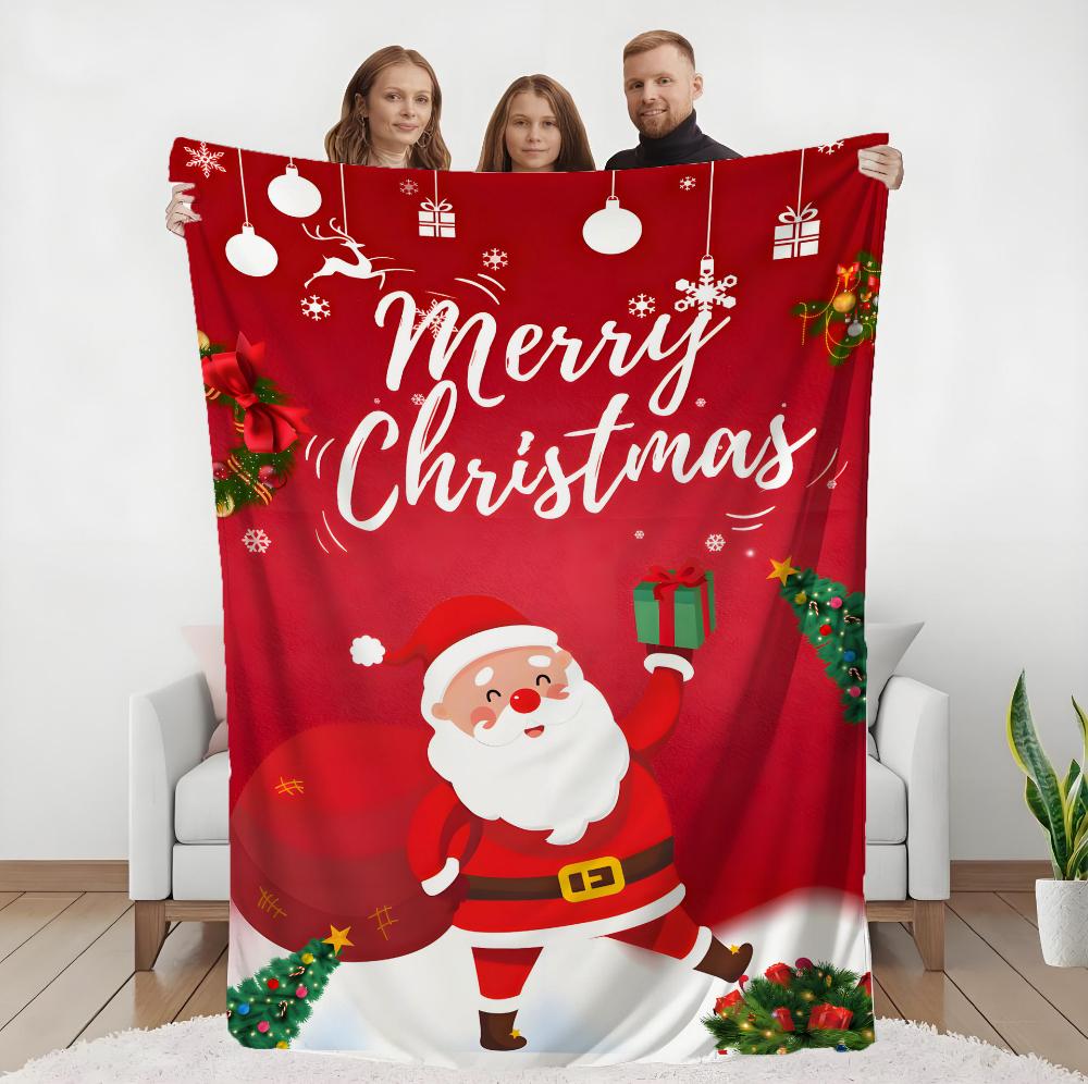Red Santa Claus Christmas Gift Print Throw Blanket,Living Room,Family Lounge Christmas Celebration,Anniversary Present