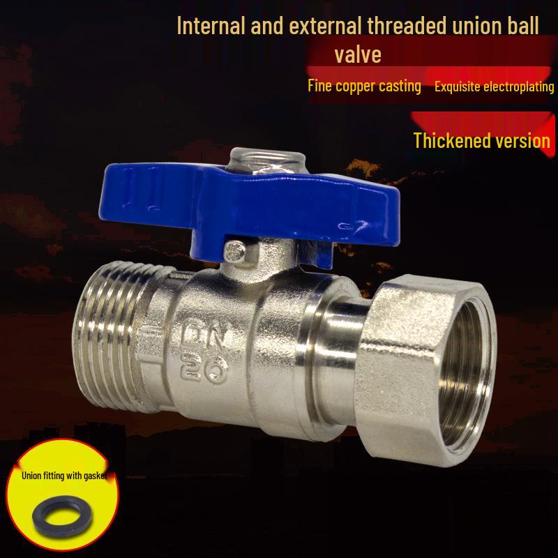 Brass Wall-Mounted Boiler Ball Valve Set: Inner/Outer Thread, Large Flow, 1/2 & 3/4, Five-Piece.