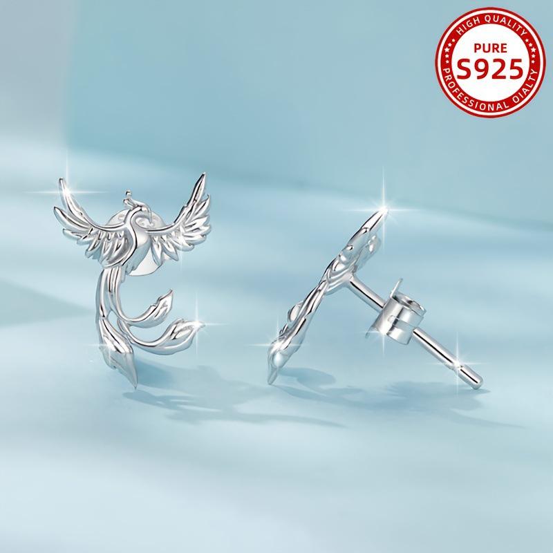 Exquisite Silver Phoenix Stud Earrings: Stylish, Luxurious, and Elegant Design