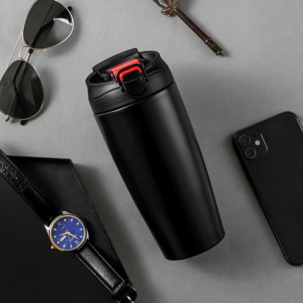 

500ml Stainless Steel Coffee Thermos Bottle with Straw Insulated Thermal Cup for Car Travel Office - Keeps Drinks Hot/Cold 500ml чёрный