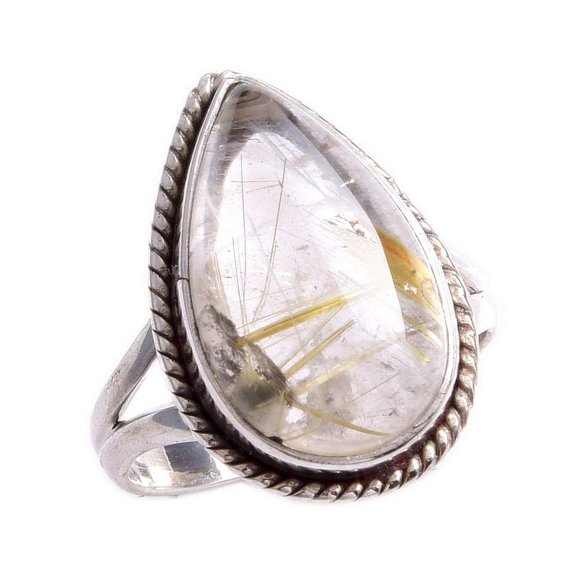 Natural Golden Rutile Gemstone Handmade 925 Solid Silver Jewelry Ring S.6 m8V75