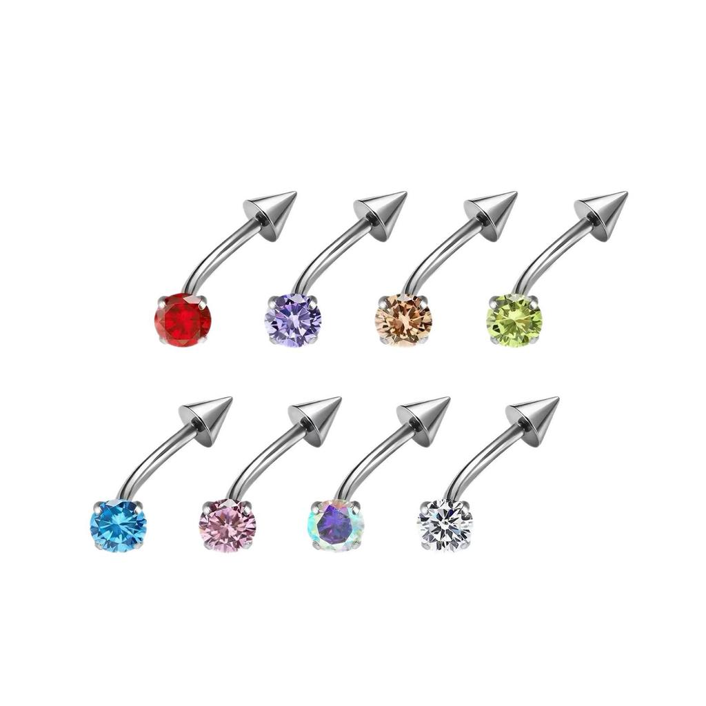 F136 Titanium Alloy Zirconium Cone Eyebrow, Rook, Lip, Ear Cartilage Bent Bar Body Piercing Jewelry