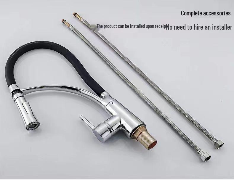 Drehbarer Ganzkupfer-Auszieh-Küchenhahn für Warm- und Kaltwasser