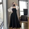 Women's Square Neck Long Sleeve A Line Midi Dress Vintage Elegant Solid Color Fall Dress