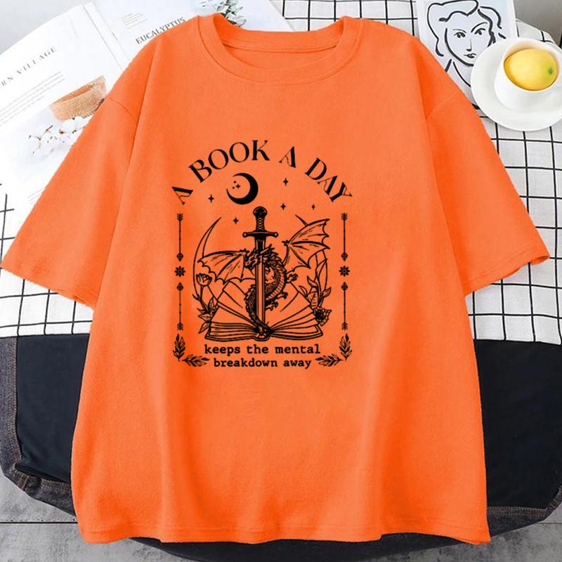 Dragon A Book A Day T Shirt Men Women Keeps The Mental Breakdown Away T-shirt Fantasy Book Lover Bookish Tshirt Reader Tees