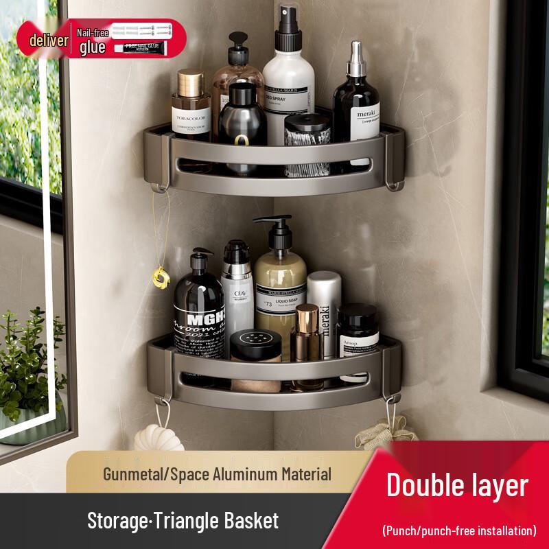DANLE No-Drill Wall-Mounted Double-Layer Corner Kitchen Shelf