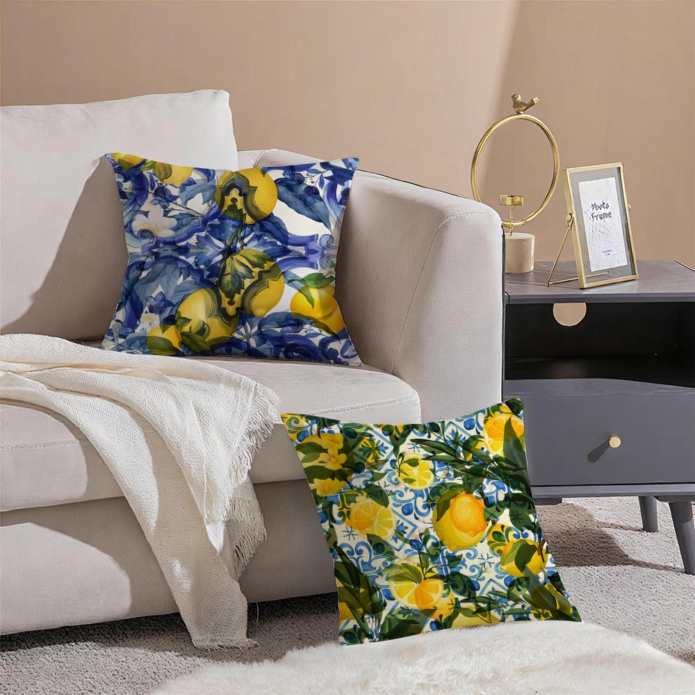 Classical Luxury Lemon Pattern Pillow Case Double-Sided Plush Sofa Cushion Covers Organic Breathable Invisible Zipper