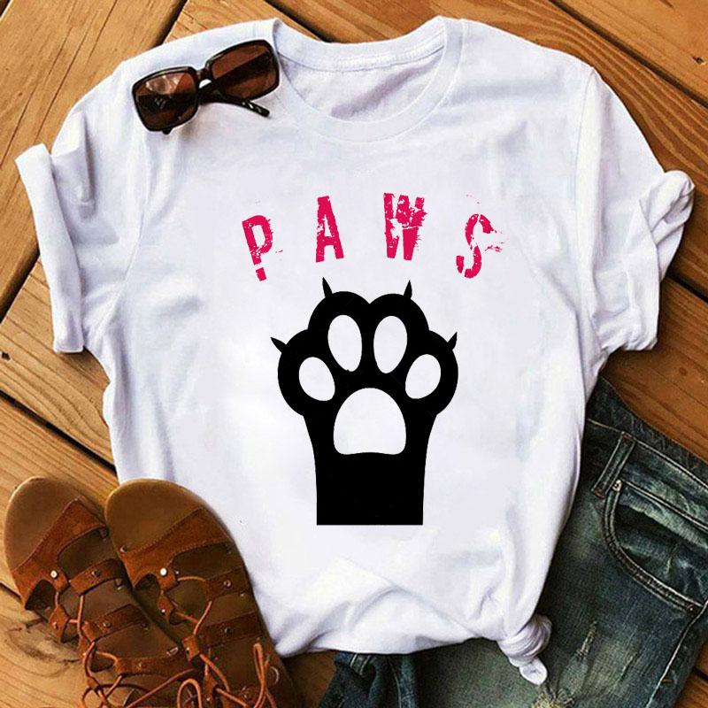 Fashion Women T-Shirt Cartoon Tee Shirts Watercolor Heart Dog Paw T Shirt Harajuku Tops Tee Short Sleeve Cute Female Tshirts Tee