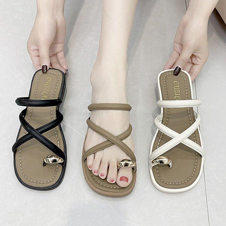 Platform slippers women wear high-end non-slip shoes children 2025 summer new fashion set toe beach cool slippers