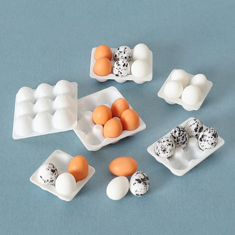 Mini Dollhouse DIY Egg Carton Model with Duck Egg Ornaments and Tray Accessories for Kitchen Scene Decor.