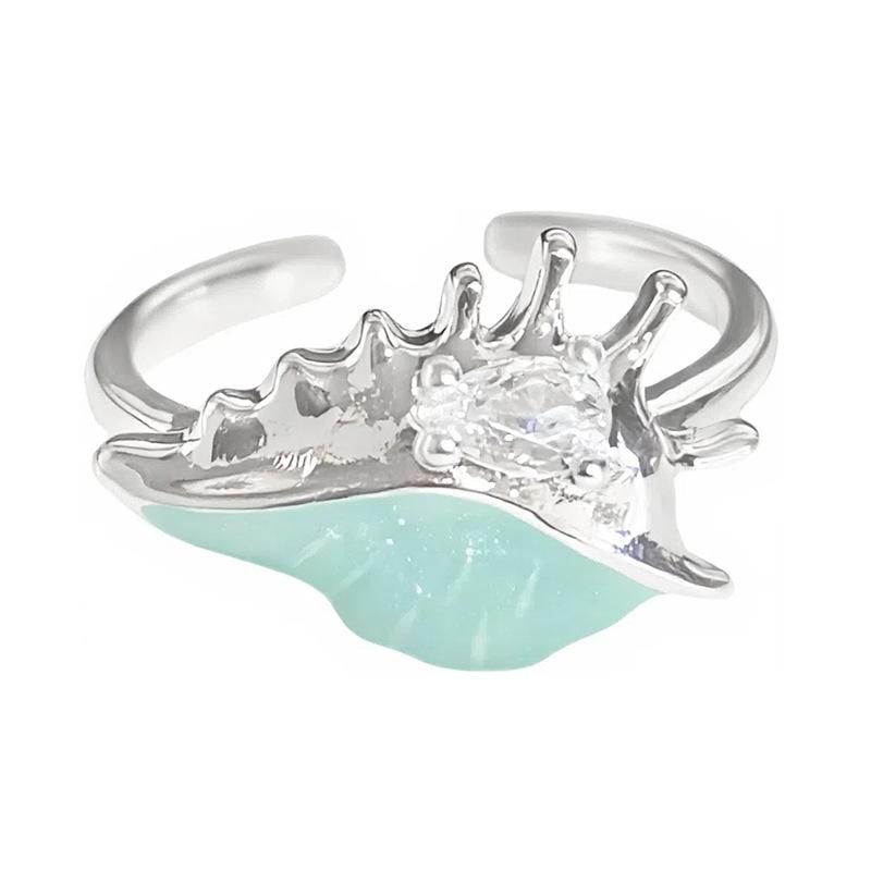 [Ocean World] Blue Fish Conch Enamel Oil Drop Y2K Zir*****Pen Ring Personality Niche Ring Female