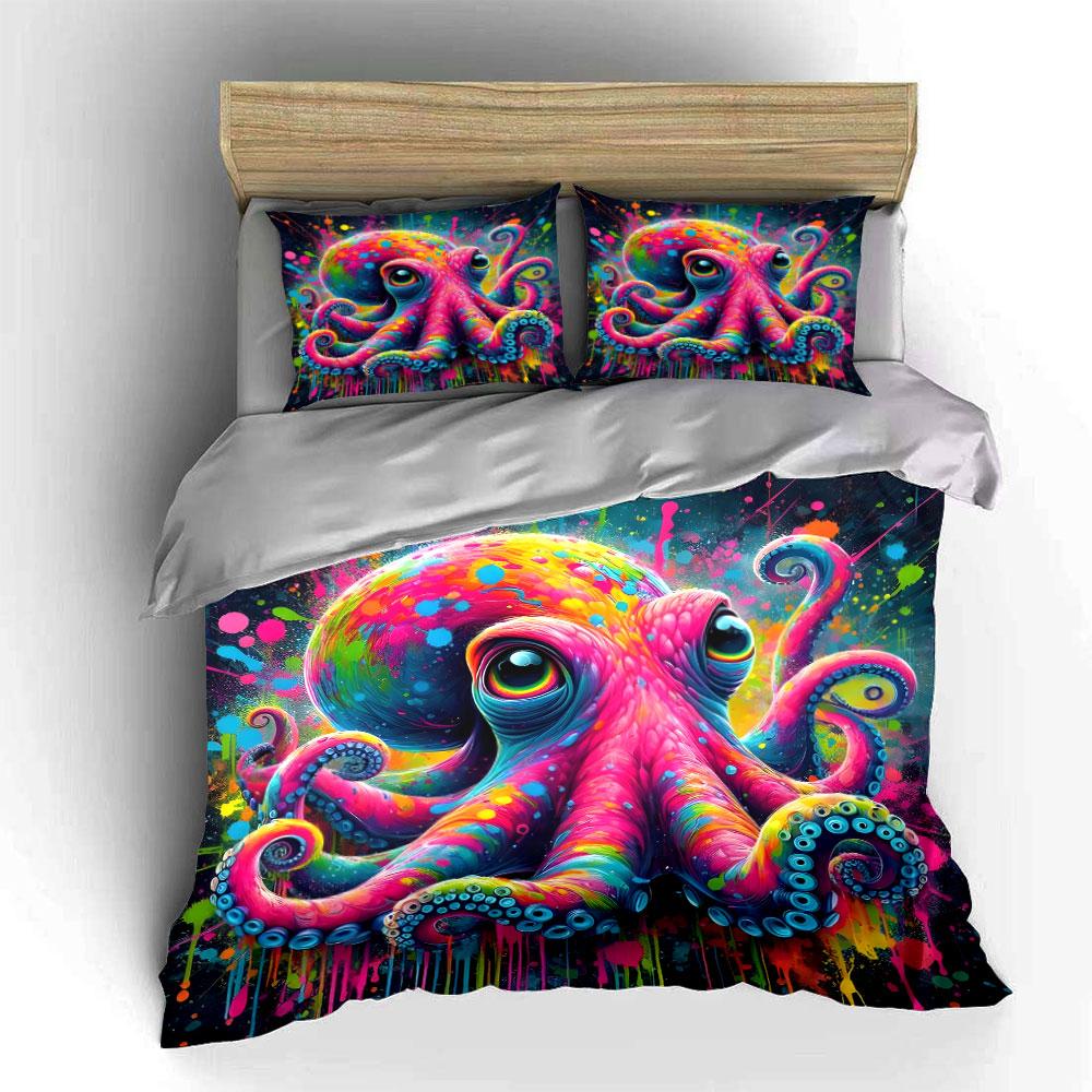 Colorful Octopus Artwork Set Decor Multiple Sizes Kid'S And Adults' Bedroom Exquisite 3Pc Bedding Set, Gift