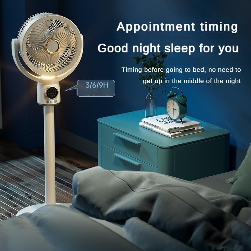 Retractable Air Circulation Fan Dual Purpose USB Shaking Head Electric Fan for Tabletop  With Remote Control Timing  Night Light Floor Fan 12W