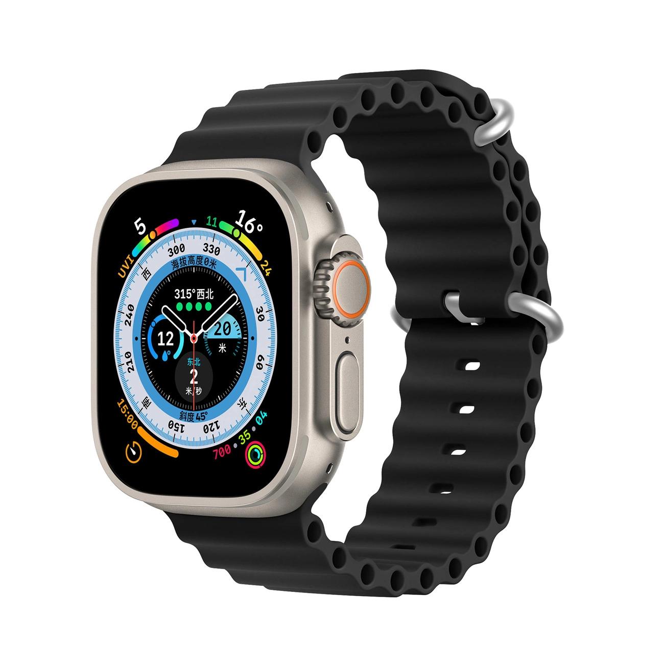 Bracelet de montre Dux Ducis 8 / 7 / 6 / 5 / 4 / 3 / 2 / Se (45/44/42mm) Bracelet en silicone noir (Version vague océanique)