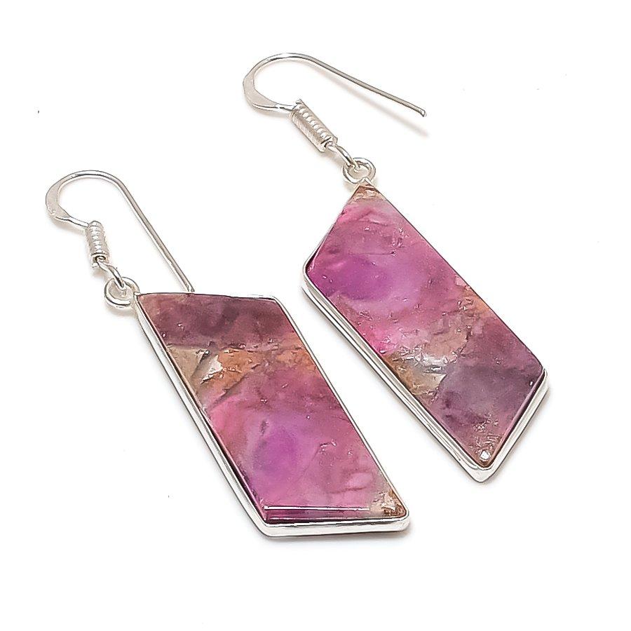 Natural Cobalt Gemstone Handmade 925 Sterling Silver Jewelry Earring 2.13  AE-12211