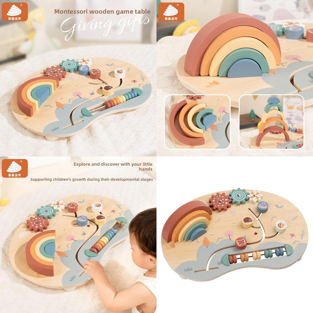 Rainbow Busy Board Montessori Wooden Toy For Infant Hand Eye Coordination Development