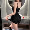 Sexy lingerie retro slim jumpsuit shorts black floral girl sexy summer babes suit