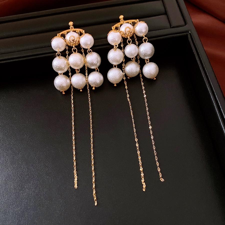 

Французские Ретро Элегантные Длинные Серьги с Бахромой из Круглых Бусин, Атмосфера Легкой Роскоши, Дизайн Тренда Высокого Уровня, Нишевые Серьги Женские