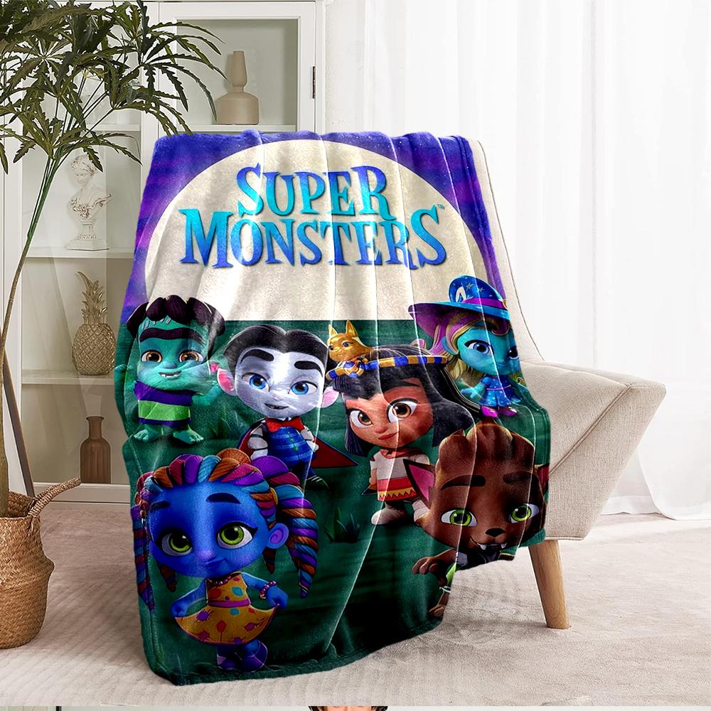 Super Monsters Theme Printed Blanket - Perfect for Couch, Bed, Travel & Outdoor Use | Machine Washable, Cozy & Durable.