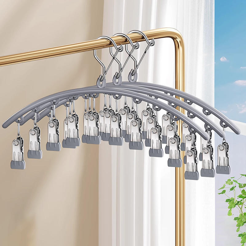 1pc Multi Functional Curved Sock Rack With 10 Clips For Drying Socks Clip For Drying Children'S Underwear Household Towel Hanger