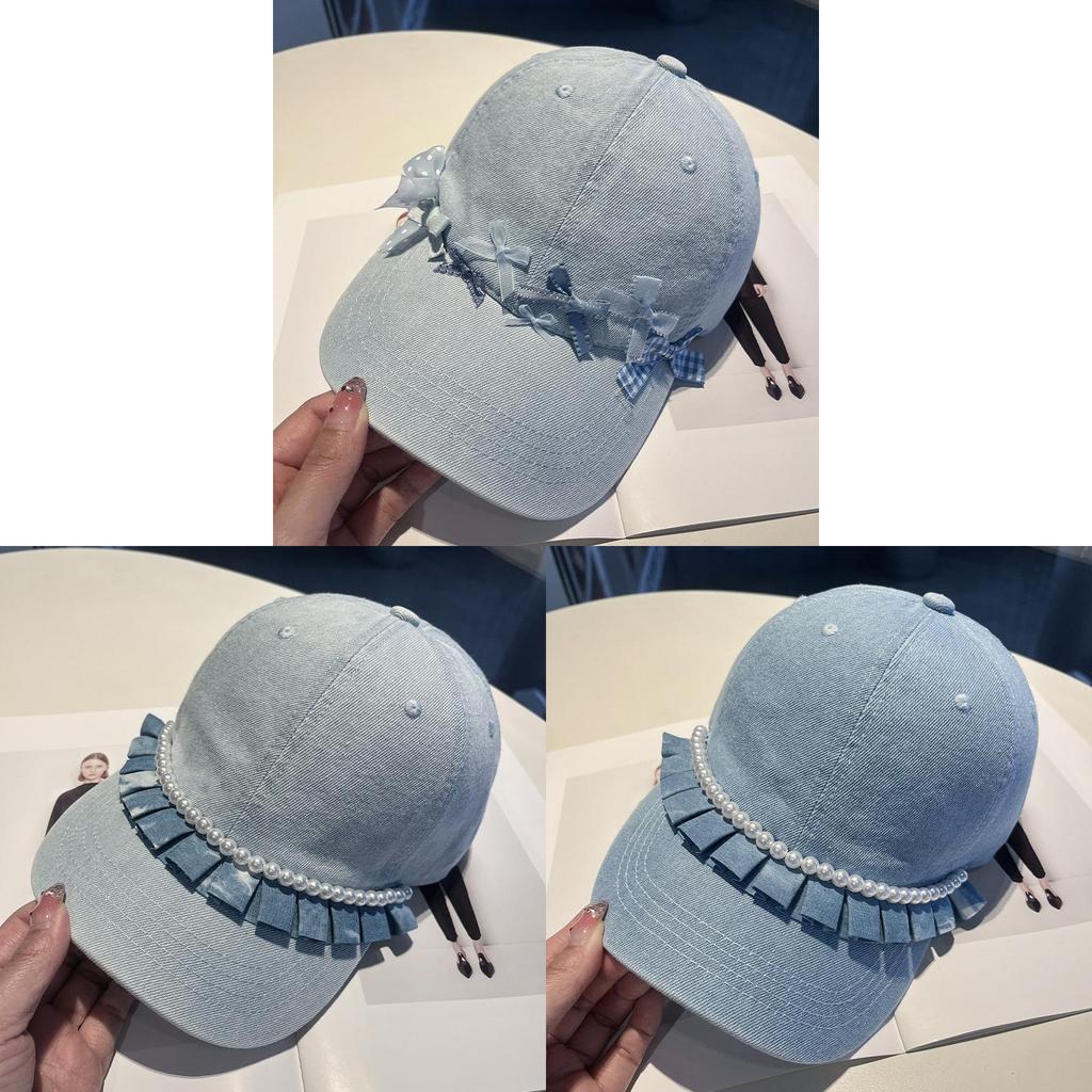 Cotton Denim Baseball Cap With Wrinkled Edge And Curved Visor For Summer Sun Protection