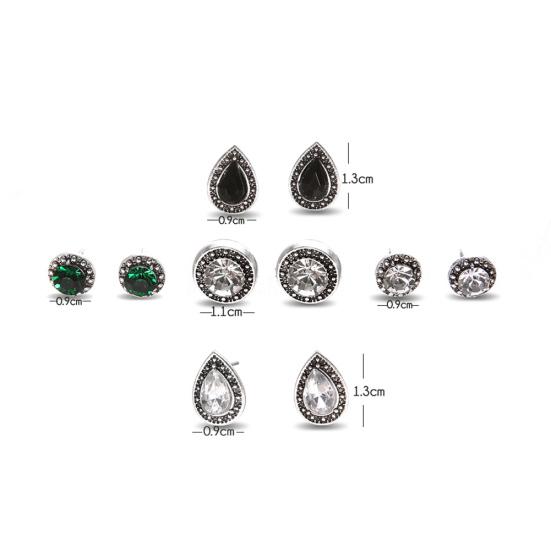 5 Pairs Round Waterdrop Shape Ear Studs Set Women Retro Party Earrings Jewelry