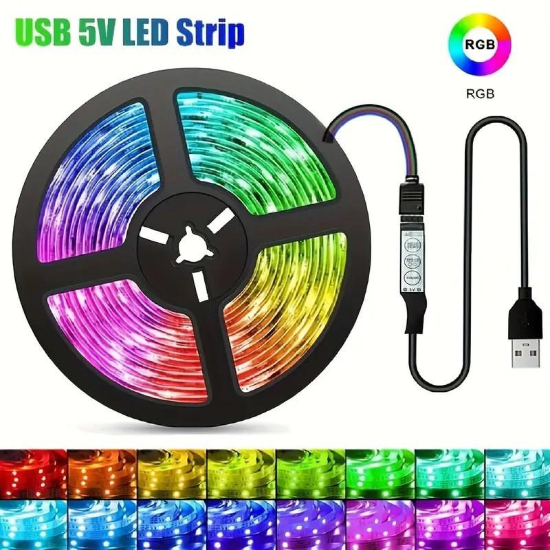 LED 5050 RGB Self-Adhesive USB Light Strip, 5V Low Voltage, Ideal for TV Background Lighting