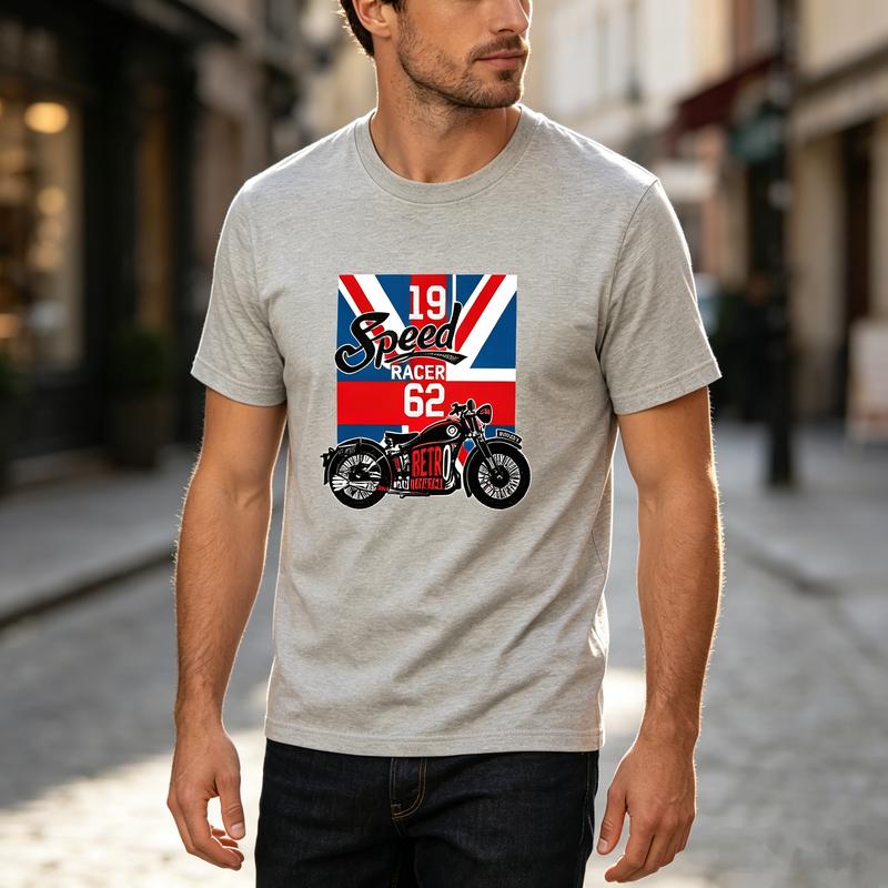 British Flag Vintage Motorcycle Graphic TShirt 19 Speed Racer 62 Print Casual Streetwear Cotton Short Sleeve Tee for Unisex Unisex