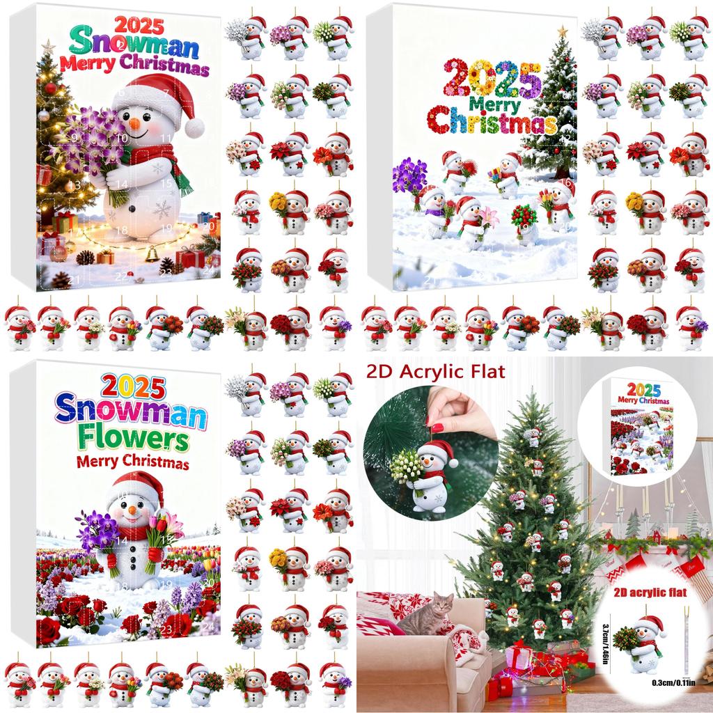 Christmas Countdown Calendar With Snowman Acrylic Ornaments For Holiday Gift Exchange