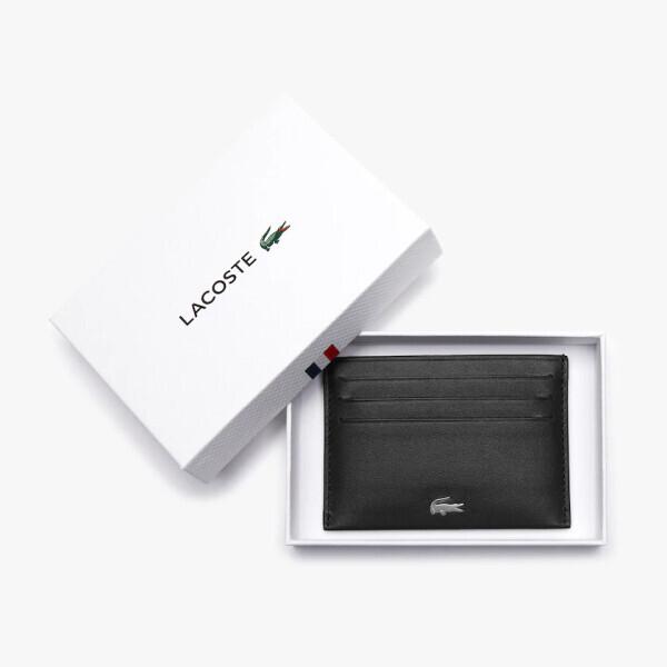 Lacoste Nh1346f54g Fitzgerald Metal Logo Cowhide Card Holder 000 Black Js