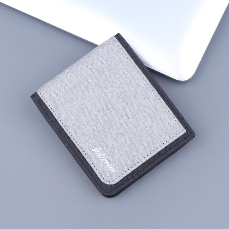 Men's Canvas & Leather Bi-Fold Wallet with Anti-Demagnetization Card Holder