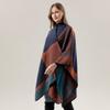 Vintage Geometric Diamond Print Open Front Poncho Cape Thick Knit Travel Blanket Wrap Shawl