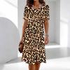 Plus Size Round Neck Short Sleeve Dress Hand Painted Foliage Print For Seaside Vacation Trip