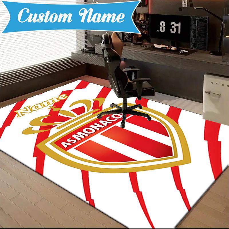 Custom Name Monaco Football Crest Rug Game Carpet, Floor Mat for Bedroom Living Room Entryway Rug, Home Decor Idea Gift for Christmas Birthday