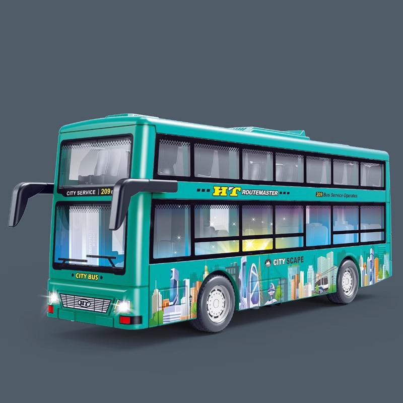 Children's Double-Decker Bus Toy with Open Doors, Lights, Music, and Inertia Simulation for Sightseeing and Public Transport Play.