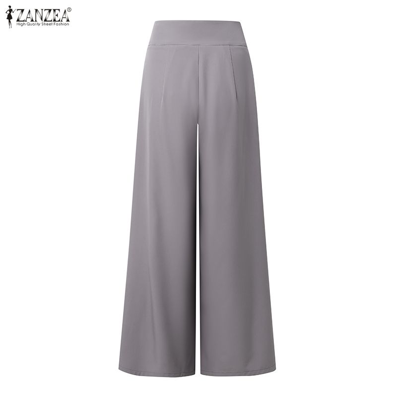 ZANZEA Women Casual Solid Color High Waist Wide Leg Pants