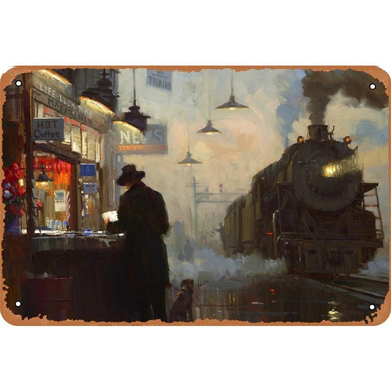Vintage Metal Tin Poster Train Retro Metal Tin Signs Posters Plate Wall Decor for Bar Restaurant Cafe Clubs Retro Plaque