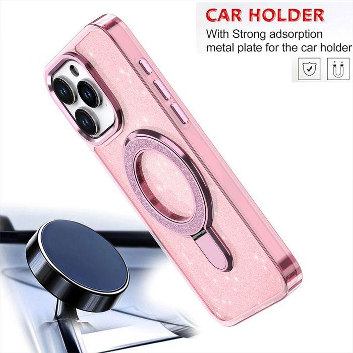 Coque de Protection - BOOLING - pour iPhone 17 Pro - Hybride avec Cercle Magnétique Scintillant - Rose