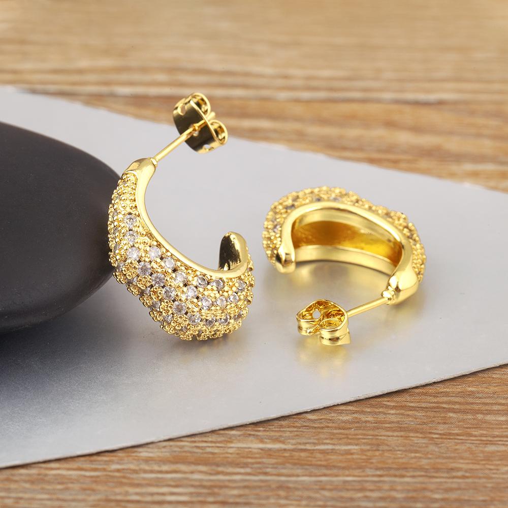 Nidin High Quality Moon Shape Pave Shiny Crystal Zircon Fine Stud Earrings For Women Irregular Geometric Ear Jewelry Accessories