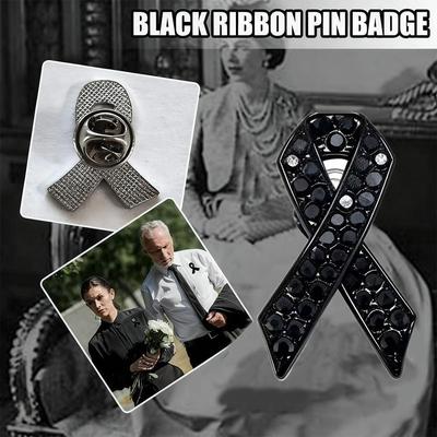 Creativity Black Memorial Black Badge Souvenir Queen Black Ribbon Brooch Pin Alloy Funeral Memorial Pin Dress Coat Accessories