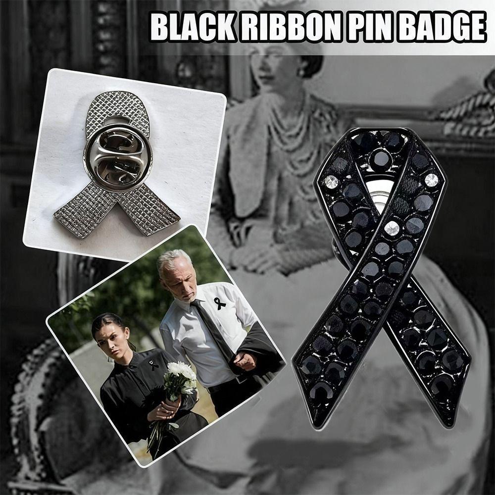 Creativity Black Memorial Black Badge Souvenir Queen Black Ribbon Brooch Pin Alloy Funeral Memorial Pin Dress Coat Accessories