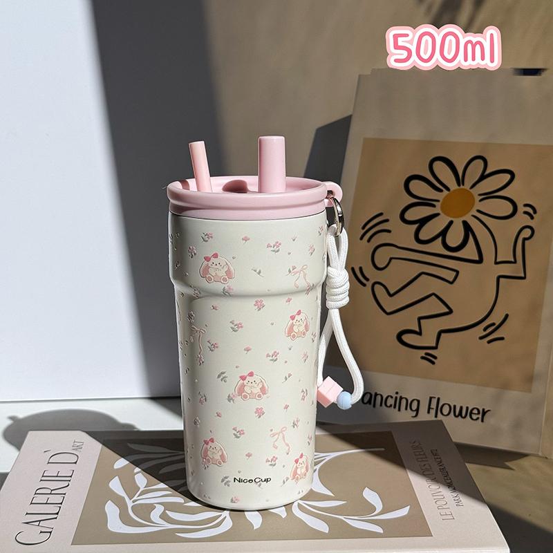 

Large Capacity 500 Vacuum Cup with Carry Rope and Double Drink Tubes; Stylish, Leak-Proof Insulated Drinkware.