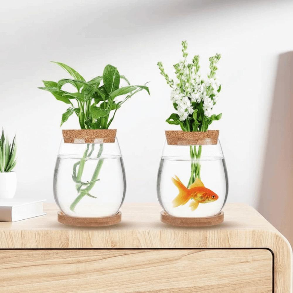 Vase Rack Transparent Hydroponic Flowerpot with Wooden Tray Decorative Tabletop Plant Vase Glass Glass Planter Botanical Display