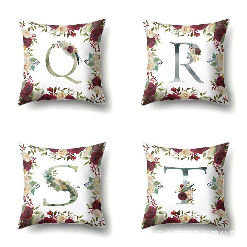 Polyester Pillowcase American Retro Flower Plant 26 English Letter Cushion Cover Car Pillowcase